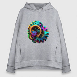 Толстовка оверсайз женская Цветные шестерёнки, цвет: меланж
