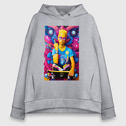 Толстовка оверсайз женская Барт Симпсон и скейтборд - нейросеть - граффити, цвет: меланж