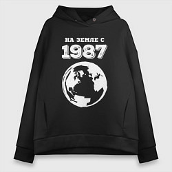 Толстовка оверсайз женская На Земле с 1987 с краской на темном, цвет: черный
