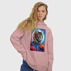 Толстовка оверсайз женская Кот модник - нейросеть, цвет: пыльно-розовый — фото 2