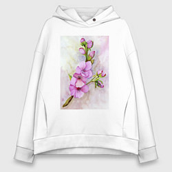 Толстовка оверсайз женская Цвет сакуры акварелью, цвет: белый