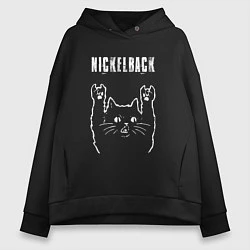 Толстовка оверсайз женская Nickelback рок кот, цвет: черный