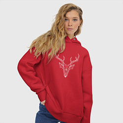 Толстовка оверсайз женская Белая полигональная голова оленя, цвет: красный — фото 2