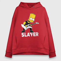 Толстовка оверсайз женская Slayer Барт Симпсон рокер, цвет: красный