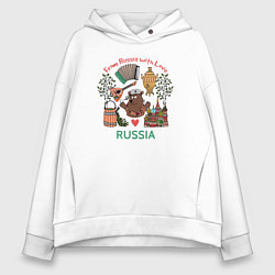 Толстовка оверсайз женская From Russia with love inscription, цвет: белый