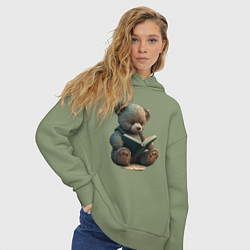 Толстовка оверсайз женская Читающий медвежонок, цвет: авокадо — фото 2