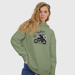 Толстовка оверсайз женская Мотогонки мотоциклист, цвет: авокадо — фото 2