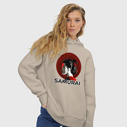 Толстовка оверсайз женская Гейша - самураи, цвет: миндальный — фото 2