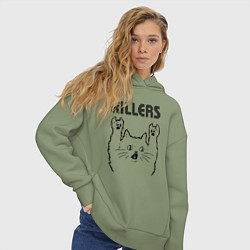 Толстовка оверсайз женская The Killers - rock cat, цвет: авокадо — фото 2