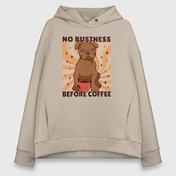 Толстовка оверсайз женская No business before coffee, цвет: миндальный