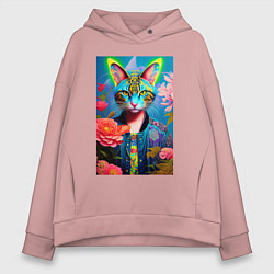 Толстовка оверсайз женская Кошачья мода - нейросеть - живопись, цвет: пыльно-розовый