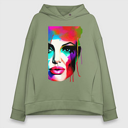 Толстовка оверсайз женская Angelina Jolie - watercolor - sketch, цвет: авокадо