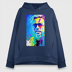 Толстовка оверсайз женская Brad Pitt - sketch - pop art, цвет: тёмно-синий