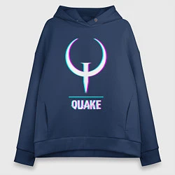 Толстовка оверсайз женская Quake в стиле glitch и баги графики, цвет: тёмно-синий