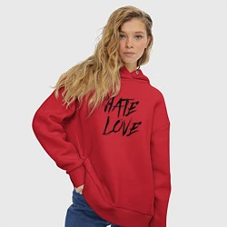 Толстовка оверсайз женская Hate love Face, цвет: красный — фото 2