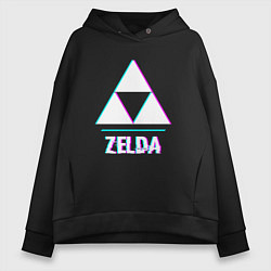 Толстовка оверсайз женская Zelda в стиле glitch и баги графики, цвет: черный