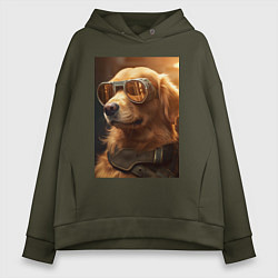 Женское худи оверсайз Золотистый ретривер в золотых очках