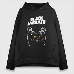 Толстовка оверсайз женская Black Sabbath rock cat, цвет: черный