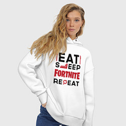 Толстовка оверсайз женская Надпись: eat sleep Fortnite repeat, цвет: белый — фото 2