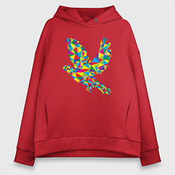 Толстовка оверсайз женская Разноцветная птичка, цвет: красный
