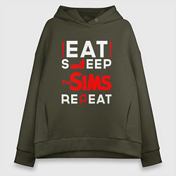 Женское худи оверсайз Надпись eat sleep The Sims repeat