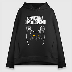 Толстовка оверсайз женская Five Finger Death Punch rock cat, цвет: черный