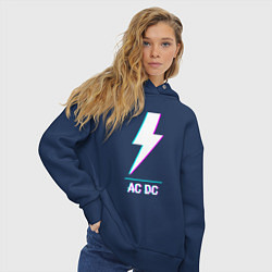 Толстовка оверсайз женская AC DC glitch rock, цвет: тёмно-синий — фото 2