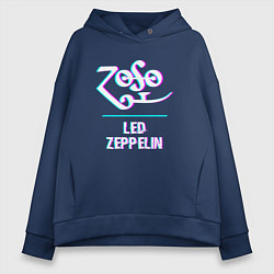 Толстовка оверсайз женская Led Zeppelin glitch rock, цвет: тёмно-синий