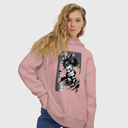 Толстовка оверсайз женская Bart Simpson ninja - hieroglyphs, цвет: пыльно-розовый — фото 2