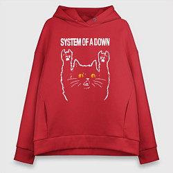 Толстовка оверсайз женская System of a Down rock cat, цвет: красный