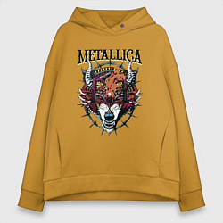 Толстовка оверсайз женская Metallica - wolfs muzzle - thrash metal, цвет: горчичный