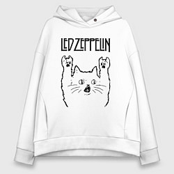 Толстовка оверсайз женская Led Zeppelin - rock cat, цвет: белый