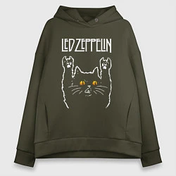 Толстовка оверсайз женская Led Zeppelin rock cat, цвет: хаки