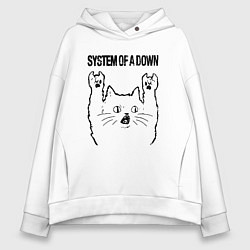 Толстовка оверсайз женская System of a Down - rock cat, цвет: белый