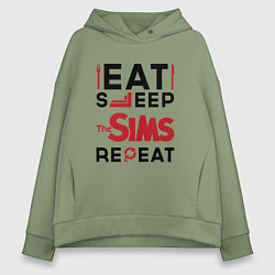 Женское худи оверсайз Надпись: eat sleep The Sims repeat