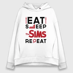 Толстовка оверсайз женская Надпись: eat sleep The Sims repeat, цвет: белый