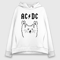 Толстовка оверсайз женская AC DC - rock cat, цвет: белый