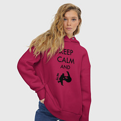 Толстовка оверсайз женская Keep calm and judo, цвет: маджента — фото 2