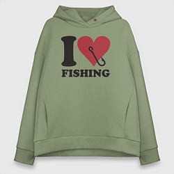Толстовка оверсайз женская I love fishing, цвет: авокадо