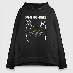 Толстовка оверсайз женская Foo Fighters rock cat, цвет: черный