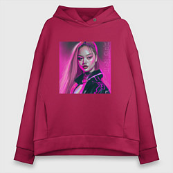 Толстовка оверсайз женская Blackpink Lisa аниме рисунок, цвет: маджента