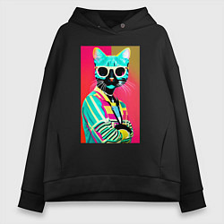 Женское худи оверсайз Cat in sunglasses - pop art