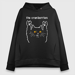 Толстовка оверсайз женская The Cranberries rock cat, цвет: черный