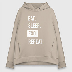 Толстовка оверсайз женская Eat Sleep EXO Repeat, цвет: миндальный