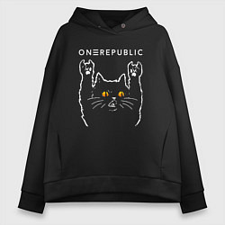 Толстовка оверсайз женская OneRepublic rock cat, цвет: черный