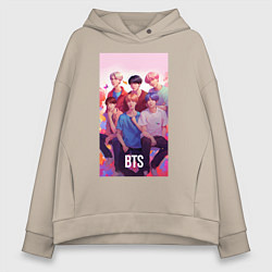 Толстовка оверсайз женская BTS art anime style, цвет: миндальный