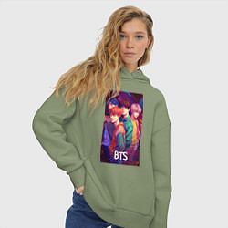 Толстовка оверсайз женская BTS anime kpop style, цвет: авокадо — фото 2