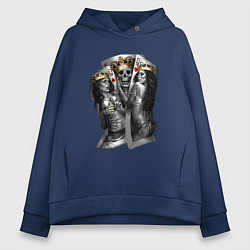 Толстовка оверсайз женская Девушки, карты и скелет в короне, цвет: тёмно-синий