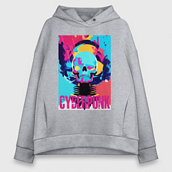 Толстовка оверсайз женская Cool skull - cyberpunk - pop art, цвет: меланж