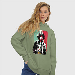 Толстовка оверсайз женская Девчонка на фоне флага - Италия - поп-арт, цвет: авокадо — фото 2